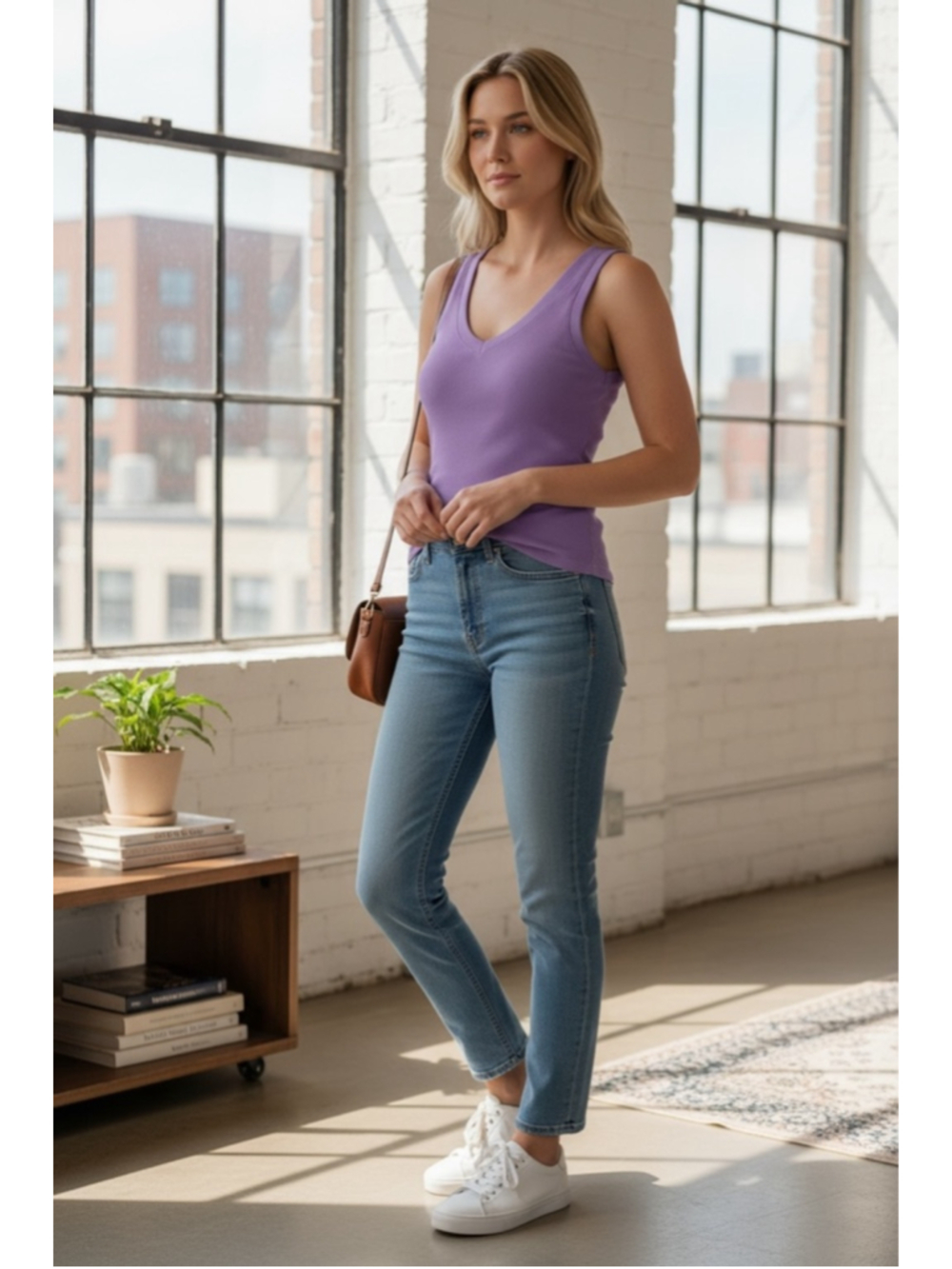 DSG Womens Performance ribbed tank top purple size small
